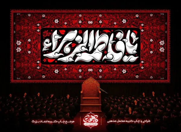 پشت منبری فاطمیه یا فاطمه الزهرا مخمل قرمز با تایپوگرافی مدرن