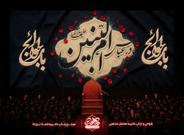 پرچم شهادت حضرت ام البنین با طرح خاک‌پاشی و گل لاله قرمز - کتیبه شهادت حضرت ام البنین - دکور مخمل حضرت ام البنین - پرچم ام البنین - عکس پرچم ام البنین